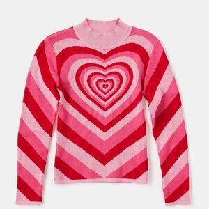 NWT Pink Heart Mock Neck Long Sleeve Sweater